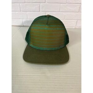 prAna Trucker Hat Mens OSFA Green Mesh Snapback Striped Flat Brim Cap